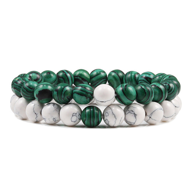 Conjunto de pulsera para parejas, distancia, negro, blanco, piedra de lava Natural, ojo de tigre, pulseras de Yoga con cuentas para hombres y mujeres, joyería de cuerda elástica