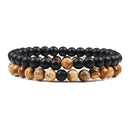 Conjunto de pulsera para parejas, distancia, negro, blanco, piedra de lava Natural, ojo de tigre, pulseras de Yoga con cuentas para hombres y mujeres, joyería de cuerda elástica