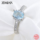 ZDADAN 925 Sterling Silver Charm Aquamarine Ring For Women Fashion Wedding Jewelry Engagement Party Gift