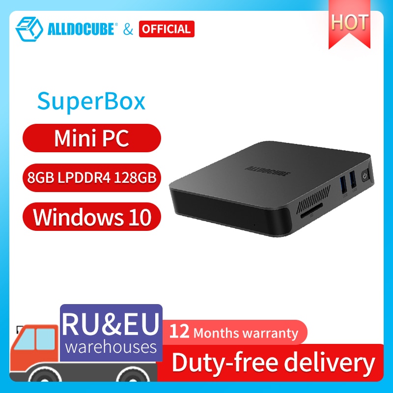 ALLDOCUBE SuperBox 4K Mini-PC Intel J4005 8 GB + 128 GB Windows 10 Desktop-Computer HDMI VGA Dual Core Dual Thread LPDDR4