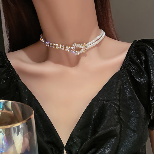 Elegante große weiße Nachahmungsperlen Choker Halskette Schlüsselbeinkette Mode Halskette für Frauen Hochzeit Schmuck Kragen 2021 neu
