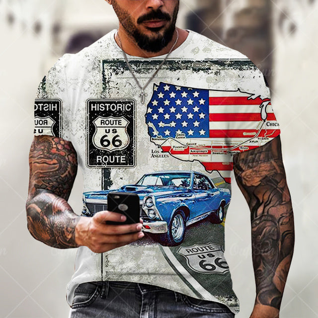 Sommer Neue Herren T-Shirts Übergroße Lose Kleidung Vintage Kurzarm Mode Amerika Route 66 Buchstaben Gedruckt O Kragen T-shirt