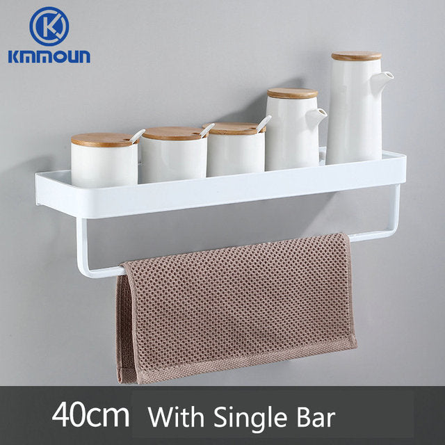 White / Black Kitchen Storage Rack Shelf Spice Bottle Rack Space Aluminum Multi-function Shelf Towel Bar Hook