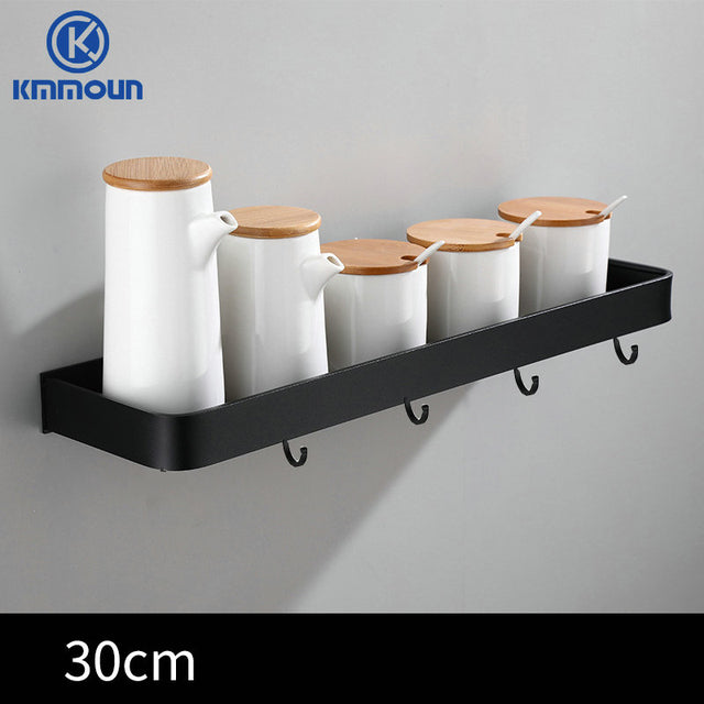 White / Black Kitchen Storage Rack Shelf Spice Bottle Rack Space Aluminum Multi-function Shelf Towel Bar Hook