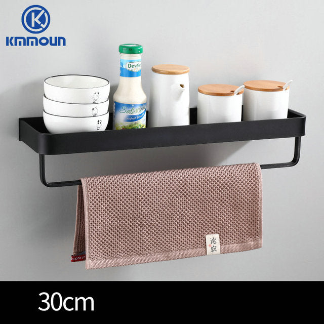 White / Black Kitchen Storage Rack Shelf Spice Bottle Rack Space Aluminum Multi-function Shelf Towel Bar Hook