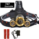 Powerful 3 led Headlamp XM T6 Zoomable Rechargeable Head Lamp Flashlight Waterproof headlight Fishing lantern Russian Warehouse