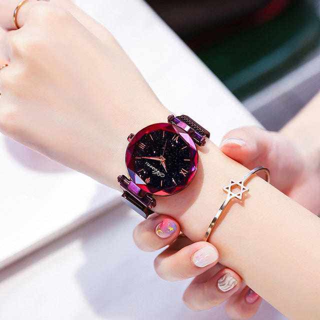 Nuevo reloj de moda para mujer elegante imán de cuarzo reloj de mujer hebilla cielo estrellado número romano reloj de pulsera para mujer regalo Dropshipping