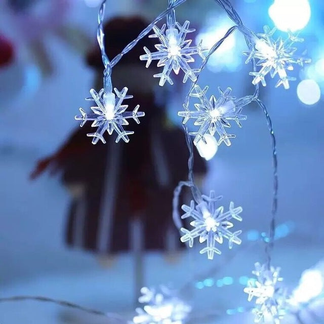 Guirnalda de luces LED de copo de nieve de 1,5 M/3M, adorno de luces de hadas, guirnalda de luces Led con batería, adornos navideños de Año Nuevo 2021