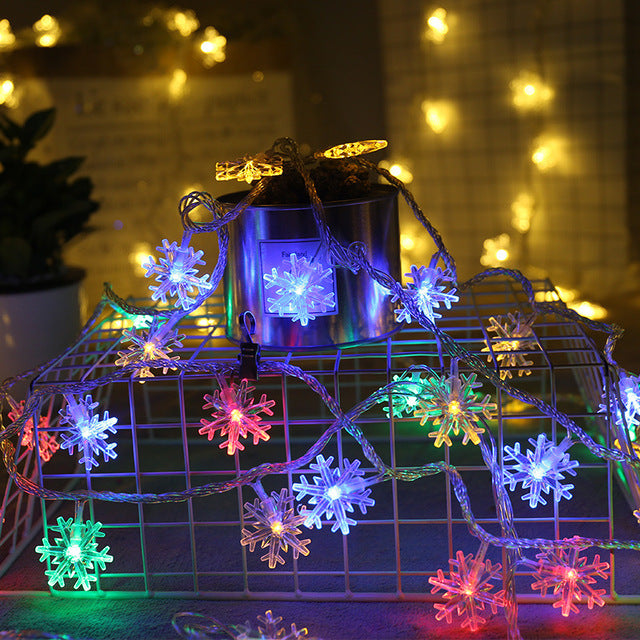 Guirnalda de luces LED de copo de nieve de 1,5 M/3M, adorno de luces de hadas, guirnalda de luces Led con batería, adornos navideños de Año Nuevo 2021