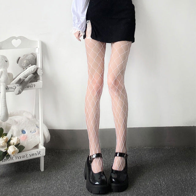 Medias sexis de red de cintura alta para mujer, medias para discoteca, pantimedias de red tejidas, lencería de malla, disfraces de Cosplay de Anime Lolita 2021