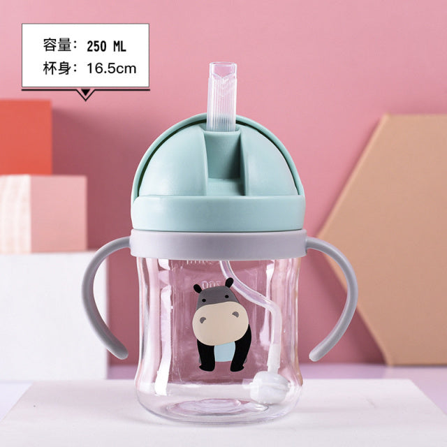 250ml Baby Bottles Drinking Cup Feeding Bottle With Straw Gravity Ball Wide-Caliber Kids Drinking Milk Water Dual-Use Bottle