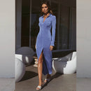 CNYISHE 2021 Fall Breasted Long Sleeve Maxi Dresses Turn-down Collar Pure Color Split Dress Streetwear Cardigan Shirt Dress Robe