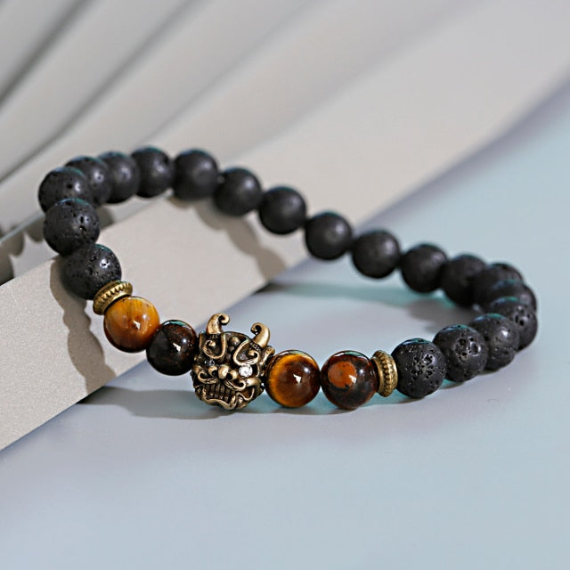 Klassische Krone Löwe Armband Männer Mode Tigerauge Onyx Stein Handgemachte Perlen Charm Armband Für Frauen Schmuck Pulsera Hombre