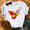 Woman Butterfly Tree Print Harajuku Summer Tshirts Casual Round Neck Short Slee Top Tee Shirt Women Black T-shirt Drop Ship