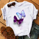 Woman Butterfly Tree Print Harajuku Summer Tshirts Casual Round Neck Short Slee Top Tee Shirt Women Black T-shirt Drop Ship