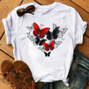 Woman Butterfly Tree Print Harajuku Summer Tshirts Casual Round Neck Short Slee Top Tee Shirt Women Black T-shirt Drop Ship