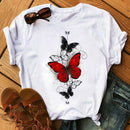 Woman Butterfly Tree Print Harajuku Summer Tshirts Casual Round Neck Short Slee Top Tee Shirt Women Black T-shirt Drop Ship