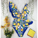 2021 New Sexy Ruffle Print Floral One Piece Swimsuit Off The Shoulder Swimwear Women Solid Deep-V Beachwear Bathing Suit Monkini