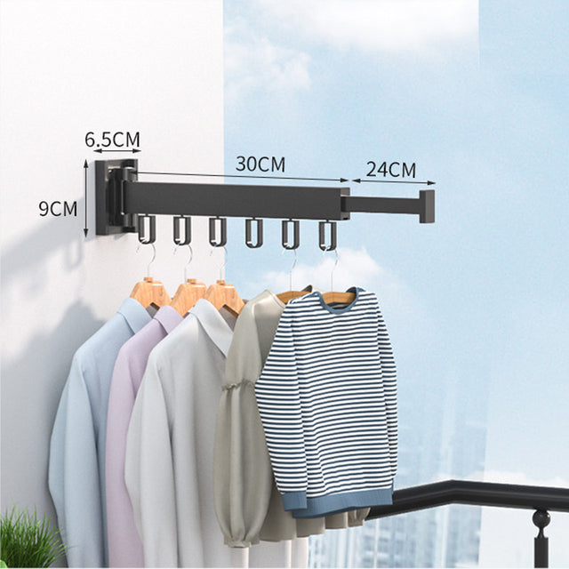 Folding Clothes Hanger Wall Mount Retractable Cloth Drying Rack Indoor &amp; Outdoor Space Saving Aluminum Home Laundry Clothesline