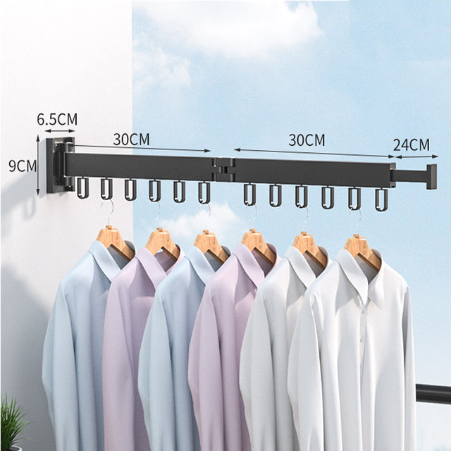 Folding Clothes Hanger Wall Mount Retractable Cloth Drying Rack Indoor &amp; Outdoor Space Saving Aluminum Home Laundry Clothesline
