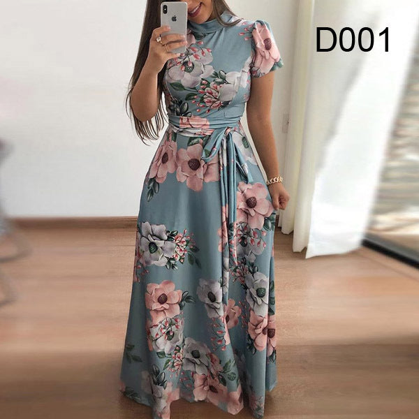 Plus Size Herbst und Winter Damen New Style 2021 Kleid Print Street Langarm High-Neck Tie Long Casual