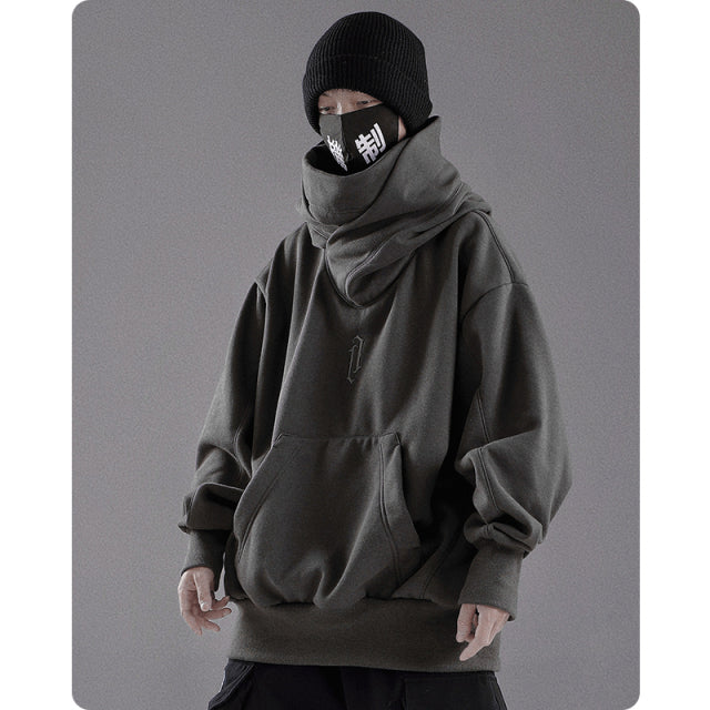 Sudadera con capucha de cuello alto para otoño e invierno, ropa holgada y cómoda para hombre, ropa informal estilo hip hop Harajuku, sudadera de gran tamaño con capucha de lana