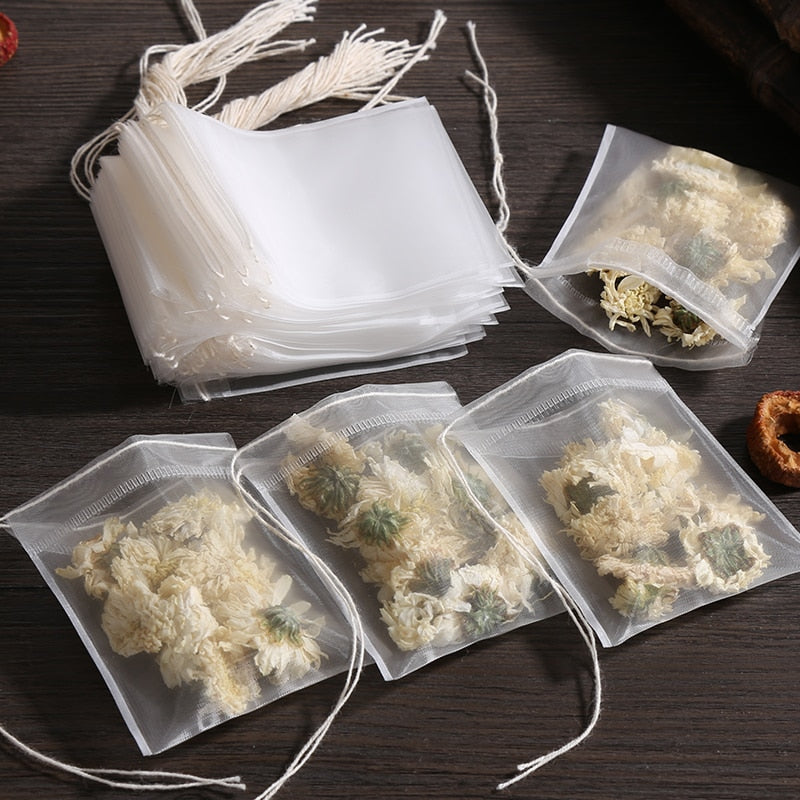 Bolsas de filtro de bolsas de té desechables de 100 uds para Infusor de té con sello Heal de cuerda, bolsas de té de filtros de especias de tela no tejida de grado alimenticio