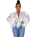 2021 New Elegant Long Sleeve Hollow Out Mesh Lace Shirt Sheer See Through Top Blouse Clothing Dashiki African Shirts For Women