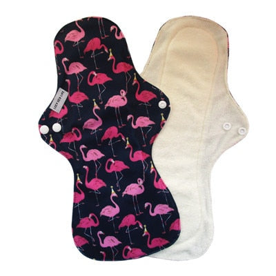 Lecy Eco Life wiederverwendbare Menstruationseinlagen für starken Blutfluss 1 Stück 13" Flamingo bedruckte Nachteinlagen, große atmungsaktive Damen-Stoffeinlagen