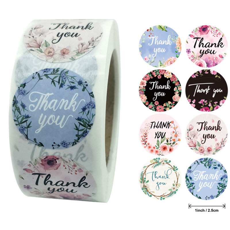 50-500 Uds., 8 estilos, pegatina de agradecimiento para etiquetas de sello, etiquetas adhesivas multicolores florales redondas, oferta hecha a mano, pegatina de papelería