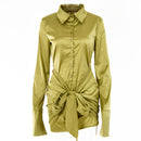 JULISSA MO Mode Langarm Bandage Satin Minikleider Damen Herbst Umlegekragen Sexy Partykleid Femme Abendgarderobe