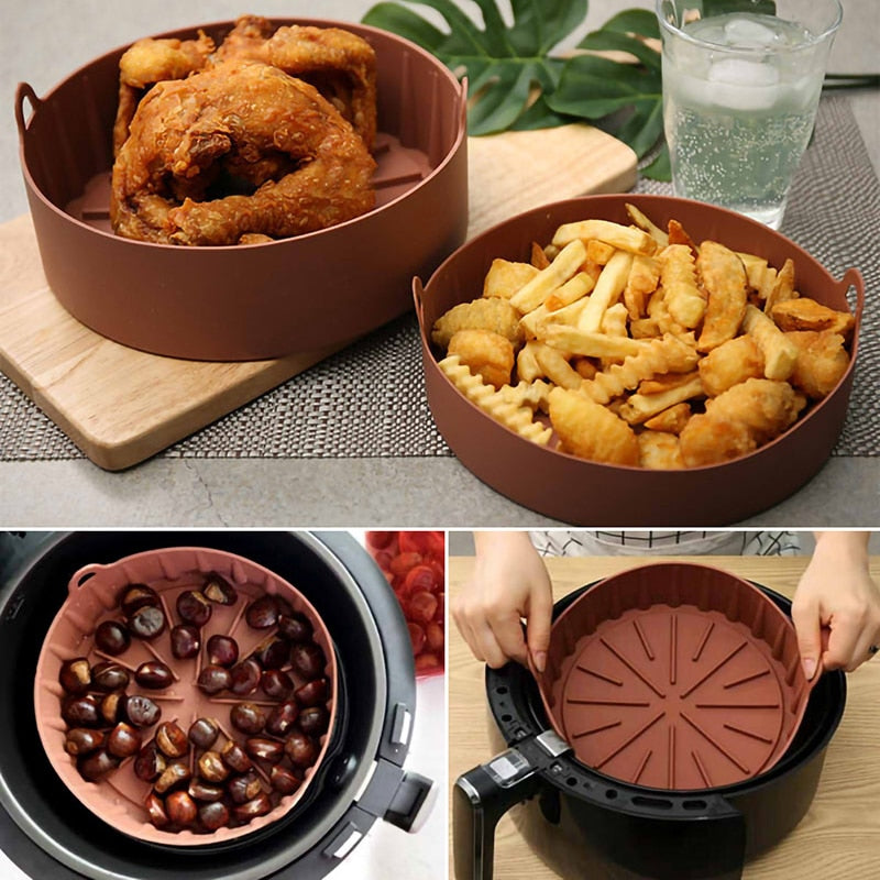 New Air Fryer Silicone Pot Multifunctional Air Fryers Oven Kitchen Accessories Bread Fried Chicken Pizza Basket Baking Tray RE