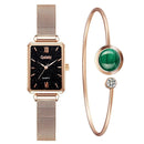 Marca Gaiety, relojes para mujer, reloj de cuarzo cuadrado a la moda para mujer, conjunto de pulsera, esfera verde, malla simple de oro rosa, relojes de lujo para mujer