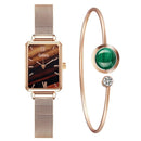 Marca Gaiety, relojes para mujer, reloj de cuarzo cuadrado a la moda para mujer, conjunto de pulsera, esfera verde, malla simple de oro rosa, relojes de lujo para mujer