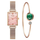 Marca Gaiety, relojes para mujer, reloj de cuarzo cuadrado a la moda para mujer, conjunto de pulsera, esfera verde, malla simple de oro rosa, relojes de lujo para mujer