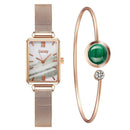 Marca Gaiety, relojes para mujer, reloj de cuarzo cuadrado a la moda para mujer, conjunto de pulsera, esfera verde, malla simple de oro rosa, relojes de lujo para mujer