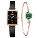 Marca Gaiety, relojes para mujer, reloj de cuarzo cuadrado a la moda para mujer, conjunto de pulsera, esfera verde, malla simple de oro rosa, relojes de lujo para mujer