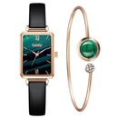 Marca Gaiety, relojes para mujer, reloj de cuarzo cuadrado a la moda para mujer, conjunto de pulsera, esfera verde, malla simple de oro rosa, relojes de lujo para mujer