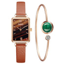 Marca Gaiety, relojes para mujer, reloj de cuarzo cuadrado a la moda para mujer, conjunto de pulsera, esfera verde, malla simple de oro rosa, relojes de lujo para mujer