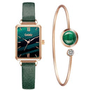 Marca Gaiety, relojes para mujer, reloj de cuarzo cuadrado a la moda para mujer, conjunto de pulsera, esfera verde, malla simple de oro rosa, relojes de lujo para mujer