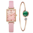 Marca Gaiety, relojes para mujer, reloj de cuarzo cuadrado a la moda para mujer, conjunto de pulsera, esfera verde, malla simple de oro rosa, relojes de lujo para mujer