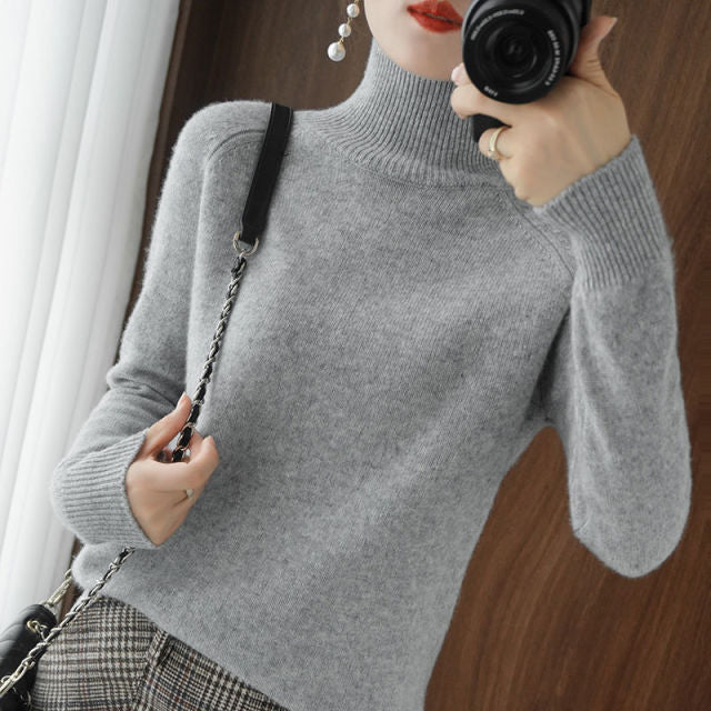 Turtleneck Pullover Fall/winter 2021 Cashmere Sweater Women Pure Color Casual Long-sleeved Loose Pullover Bottoming Women&