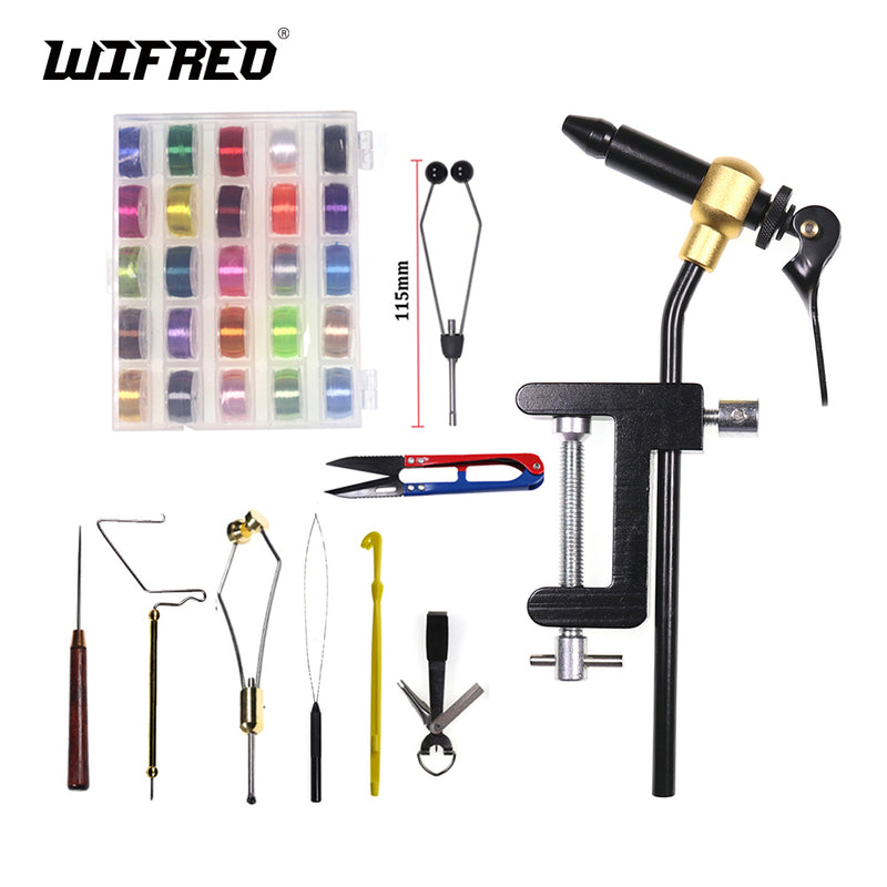 Wifreo Rotary Fly Tying Vise Tools Brass C-clamp Rotating Hook Tool Steel Whip finisher Bobbin Thread Holder Basic Fly Hook Tool