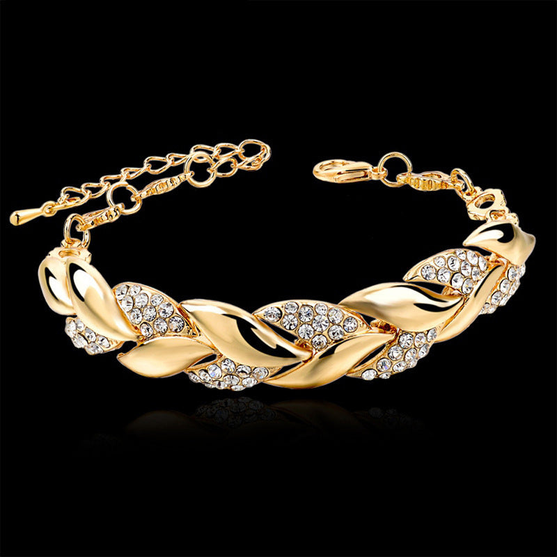 Böhmischen Stil Frauen Mädchen Gold Armband Strass Blätter Kette Armreif Luxus Hochzeit Schmuck Einfache Mode Elegant Neu