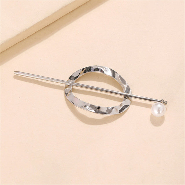 2021 Gold Silver Color Metal Geometric Round Square Hollow Removable Top Clip Hair Sticks Headwear Accessories for Women