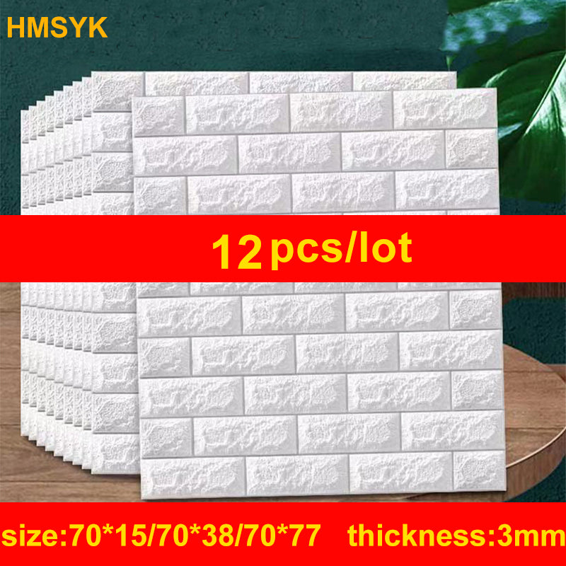 12PCS Self adhesive Waterproof TV Background Brick Wallpapers 3D Wall Sticker Living Room Wallpaper Mural Bedroom Decorative