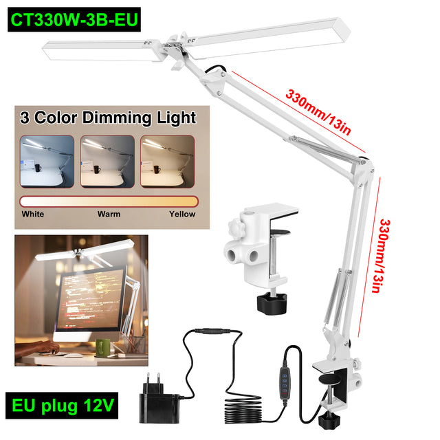 NEWACALOX EU/US 12V Reading Desk Lamp with 160Pcs LED Lights 24W Indoor Light Table Clamp Folding Light for Office/Study/Working
