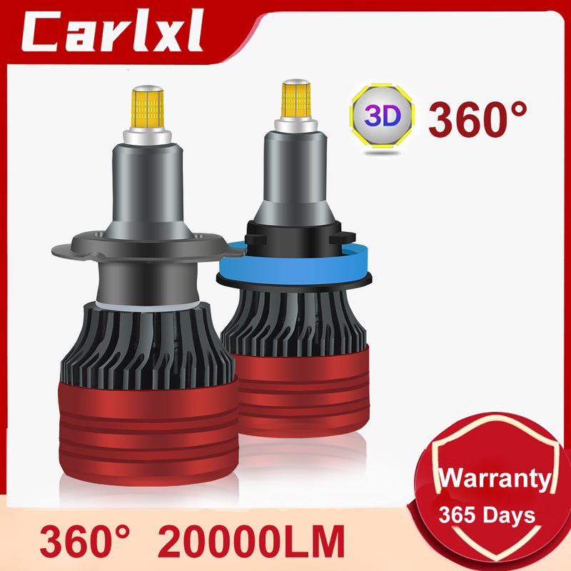 Carlxl H1 H7 LED 360 H4 20000LM HB3 HB4 9012 HIR2 Led H11 H8 9006 9005 Bombilla de faro de coche Iluminación antiniebla automática Mini lámpara Turbo