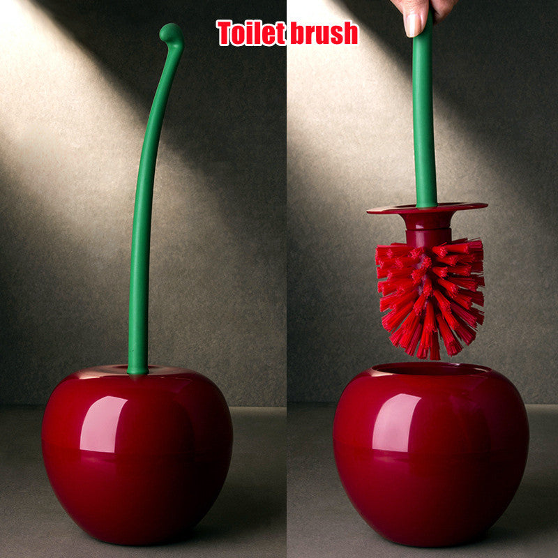 Creative Lovely Cherry Shape Lavatory Brush Toilet Brush &amp; Holder Set Red Toilet brush toilet holder bathroom accessories