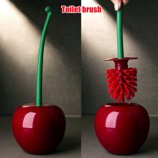 Creative Lovely Cherry Shape Lavatory Brush Toilet Brush &amp; Holder Set Red Toilet brush toilet holder bathroom accessories